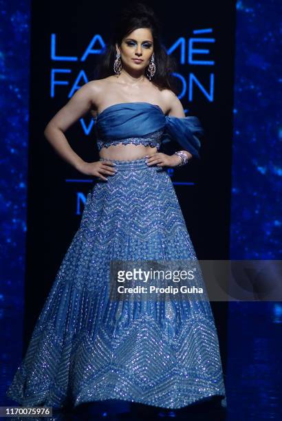 Actress Kangana Ranaut walk the runway for Wearing designer Disha Patil creation at Lakme fashion week winter collection 2019 on August 25, 2019 in...