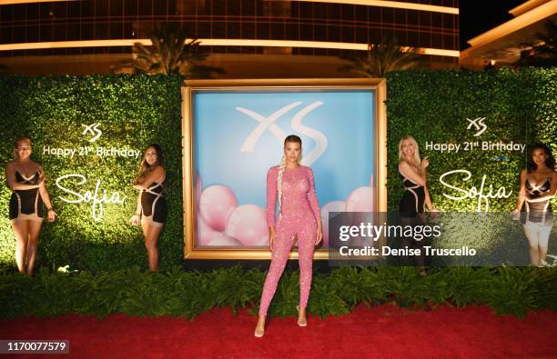 Sofia Richie arrives at her 21st birthday celebration at XS Nightclub at Wynn Las Vegas on August 24, 2019 in Las Vegas, Nevada.