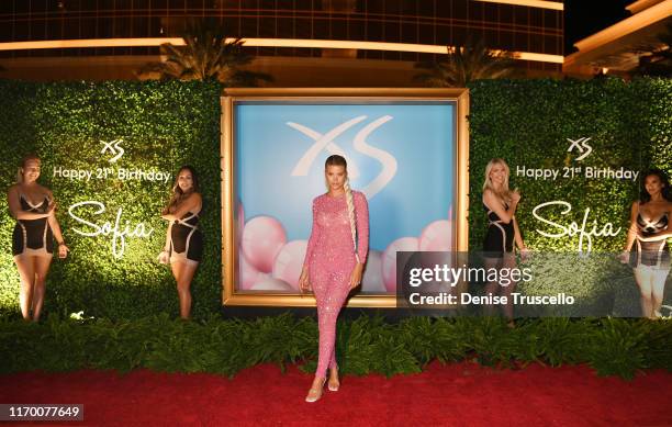 Sofia Richie arrives at her 21st birthday celebration at XS Nightclub at Wynn Las Vegas on August 24, 2019 in Las Vegas, Nevada.