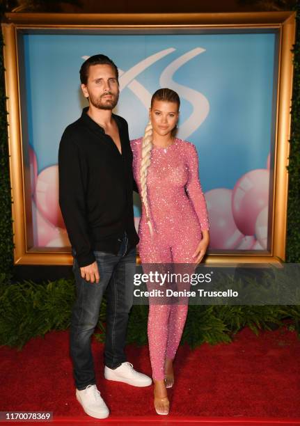 Scott Disick and Sofia Richie arrive at Sophia Richie's 21st birthday celebration at XS Nightclub at Wynn Las Vegas on August 24, 2019 in Las Vegas,...