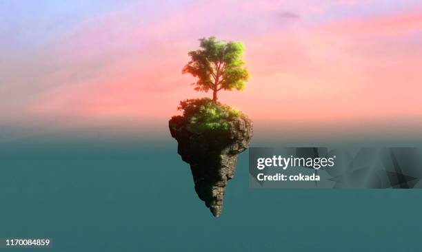 drijvend eiland - surreal landscape stockfoto's en -beelden