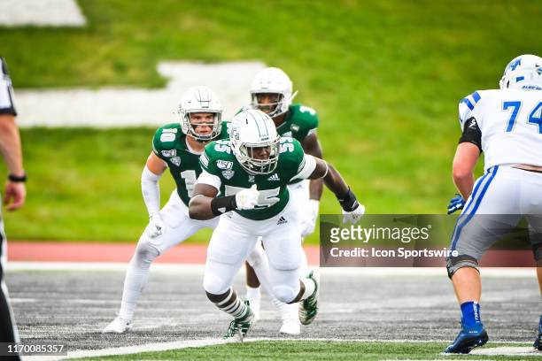Eastern Michigan Eagles defensive lineman Jose Ramirez rushes the passer during the Eastern Michigan Eagles versus Central Connecticut Blue Devils...