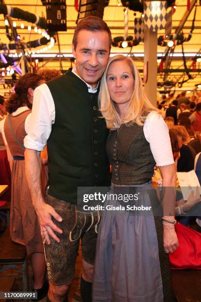 Kai Pflaume and his wife Ilke Pflaume during the Oktoberfest 2019 opening at Theresienwiese on September 21, 2019 in Munich, Germany.