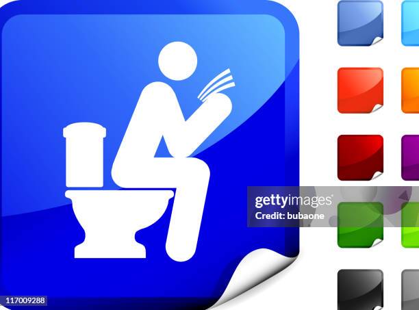 man on a toilet royalty free vector art sticker - man reading on water closet stock illustrations