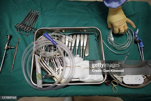 Surgical table during an operation at Newmarket Equine Hospital on March 2, 2011 in Newmarket, England. The Equine Centre at Newmarket is the largest...