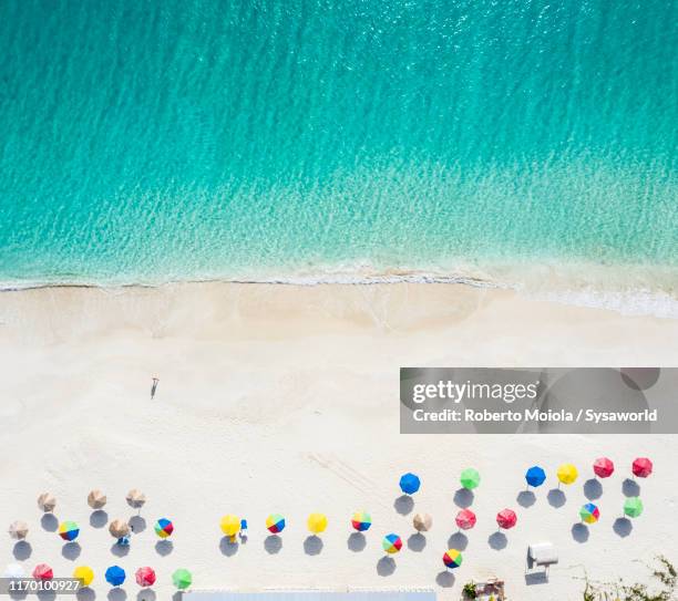 tropical beach, aerial view, antilles, caribbean - antigua et barbuda photos et images de collection