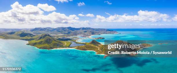 aerial view of islet in the caribbean sea, antigua - isla de antigua fotografías e imágenes de stock