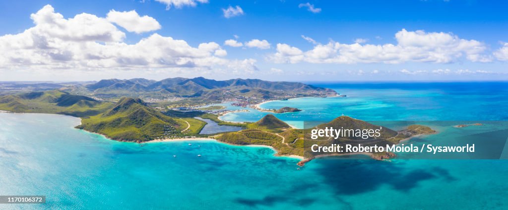 Aerial view of islet in the Caribbean Sea, Antigua