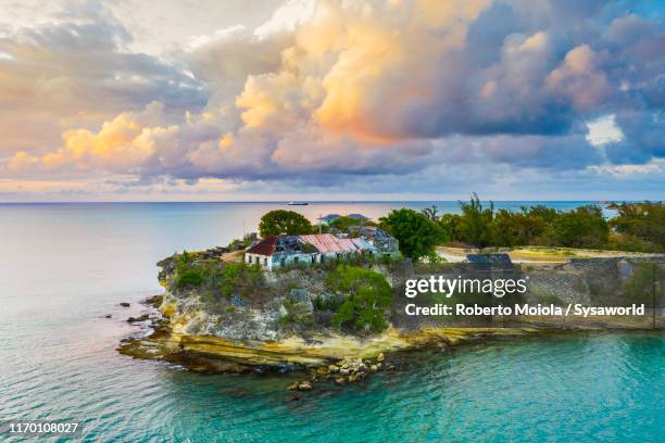 aerial view of fort james, antigua, caribbean - st john's antigua & barbuda stock-fotos und bilder