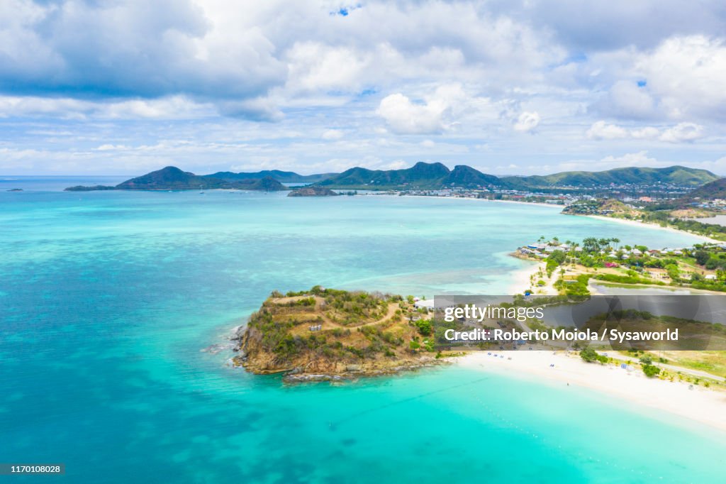 Aerial view of Ffryes Beach, Antigua, Caribbean