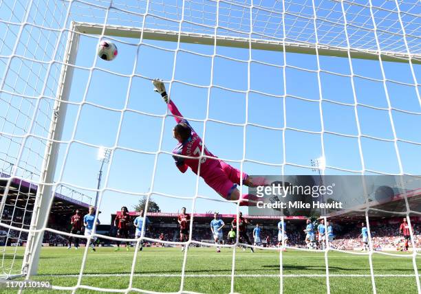 Harry Wilson of AFC Bournemouth scores his team's first goal during the Premier League match between AFC Bournemouth and Manchester City at Vitality...