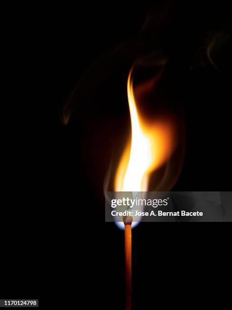 flame and smoke of match on black background. - streichholz stock-fotos und bilder