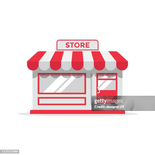 ilustraciones, imágenes clip art, dibujos animados e iconos de stock de diseño plano de icono de tienda o tienda. - característica arquitectónica