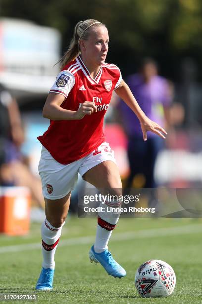 Beth Mead of Arsenal in action during the pre season friendly match between Arsenal Women and Tottenham Hotspur Women at Meadow Park on August 25,...