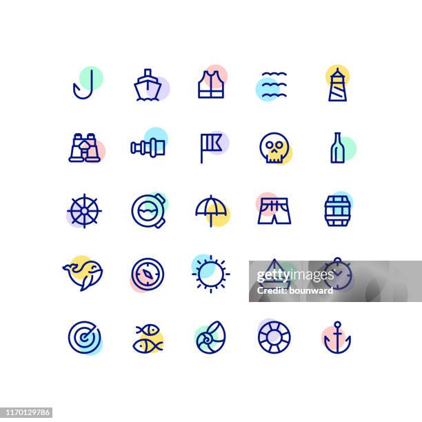 nautical outline icons - boat deck stock illustrations