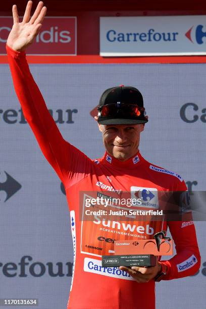 Podium / Nicolas Roche of Ireland and Team Sunweb Red Leader Jersey / Celebration / Trophy / during the 74th Tour of Spain 2019, Stage 2 a 199,6km...