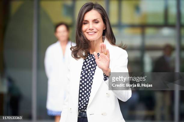 Queen Letizia of Spain arrives at the hospital to visit King Juan Carlos who underwent heart surgery on August 25, 2019 in Pozuelo de Alarcon, Spain.