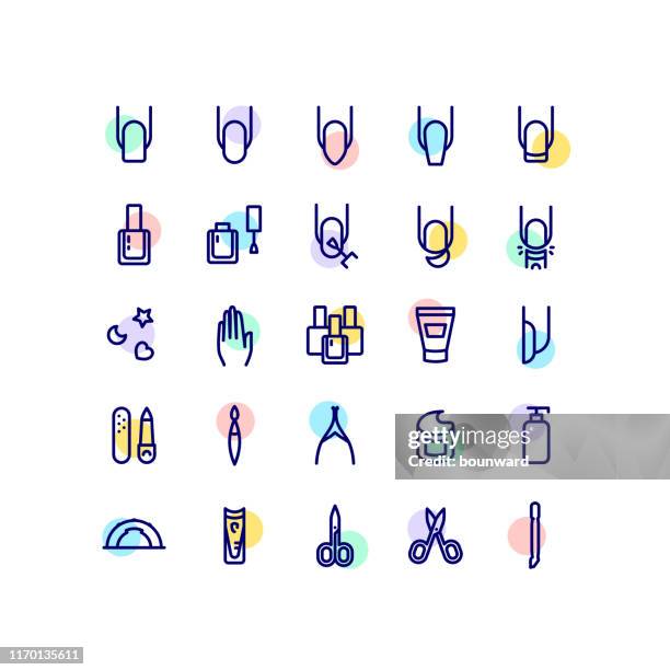 ilustraciones, imágenes clip art, dibujos animados e iconos de stock de esquema de manicura de esmalte de uñas - cutícula