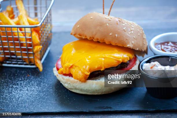 fresh tasty burger - prague cafe stock pictures, royalty-free photos & images