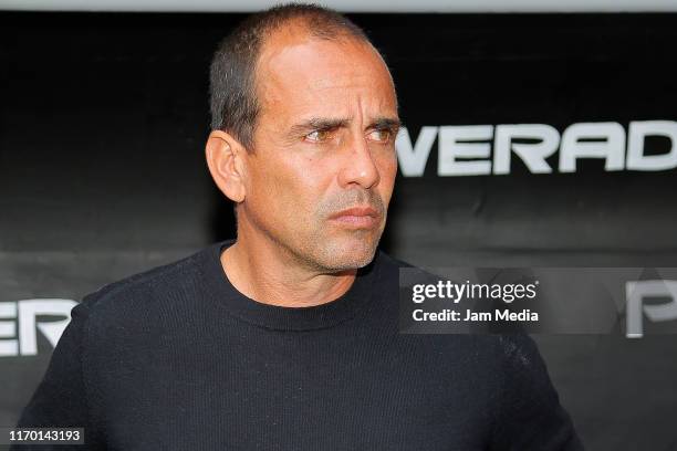 Oscar Pareja coach of Tijuana looks on during the 6th round match between Toluca and Tijuana as part of the Torneo Apertura 2019 Liga MX at Nemesio...