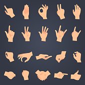 Hand position set. female or male hands holding gesture opening somethin and touching pose vector isolated objects