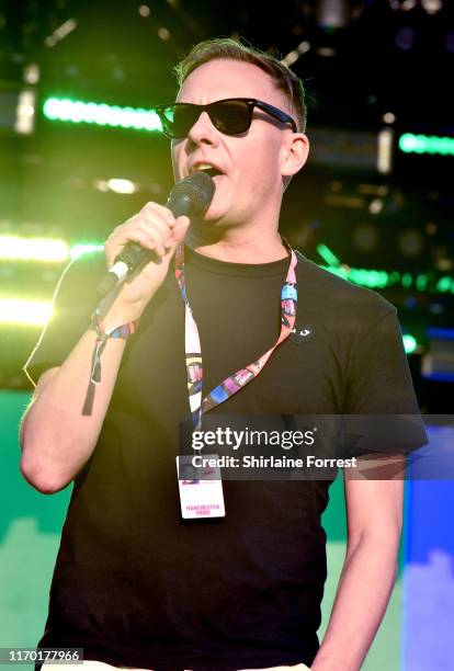 Antony Cotton hosts during Manchester Pride 2019 on August 25, 2019 in Manchester, England.