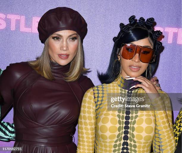 Jennifer Lopez and Cardi B attend STX Entertainment's "Hustlers" Photo Call at Four Seasons Los Angeles at Beverly Hills on August 25, 2019 in Los...