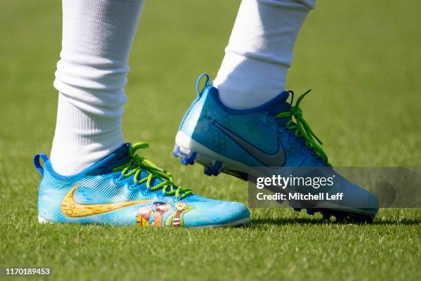 The cleats of Darius Slay of the Detroit Lions prior to the game against the Philadelphia Eagles at Lincoln Financial Field on September 22, 2019 in...