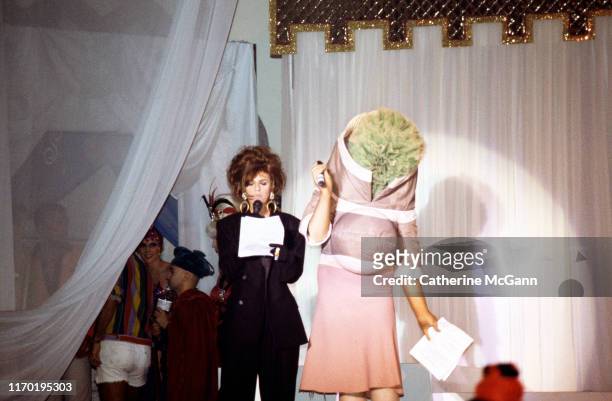 Susanne Bartsch’s Love Ball 2 at the Roseland Ballroom in May 1991 in New York City, New York. Pictured L-R: Sandra Bernhard and Leigh Bowery.
