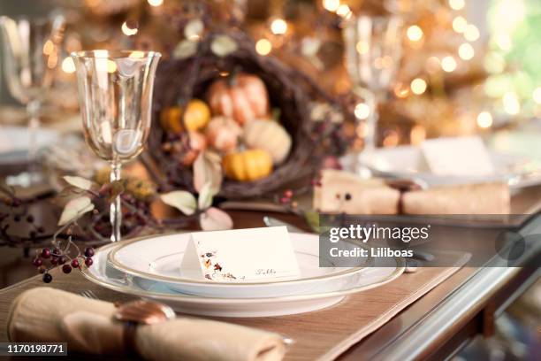 thanksgiving dining - place card stock pictures, royalty-free photos & images