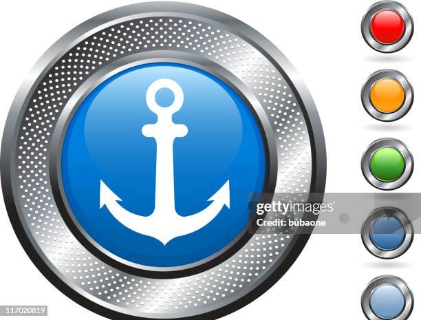 navy anchor royalty free vector art on metallic button - naval oranges stock illustrations