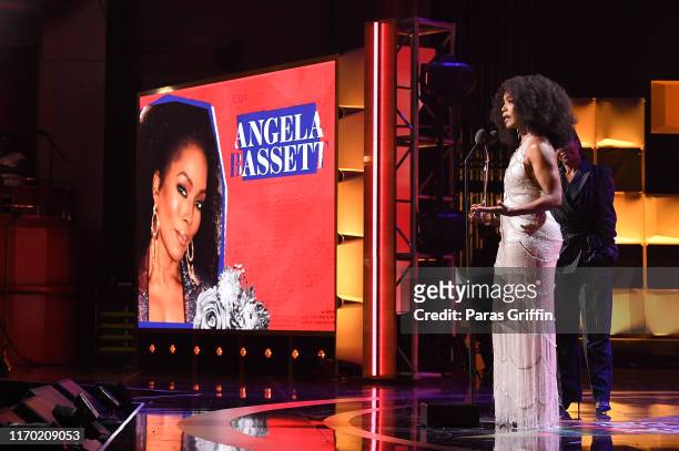 Angela Bassett speaks onstage at Black Girls Rock 2019 Hosted By Niecy Nash at NJPAC on August 25, 2019 in Newark, New Jersey.