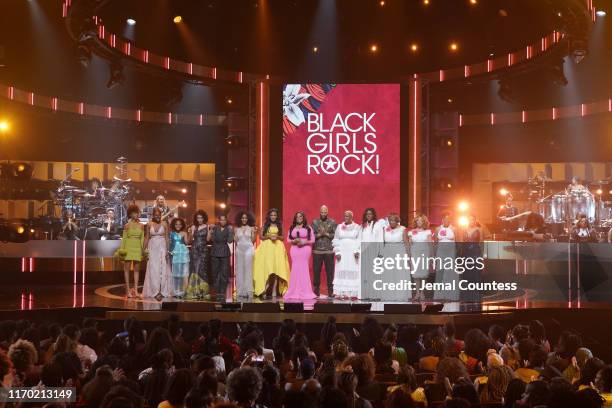 Performers onstage, including Angela Bassett, Beverly Bond, Niecy Nash and Common, at Black Girls Rock 2019 Hosted By Niecy Nash at NJPAC on August...