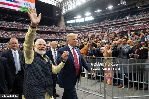 President Donald Trump and Indian Prime Minister Narendra Modi attend "Howdy, Modi!" at NRG Stadium in Houston, Texas, September 22, 2019. - Tens of...