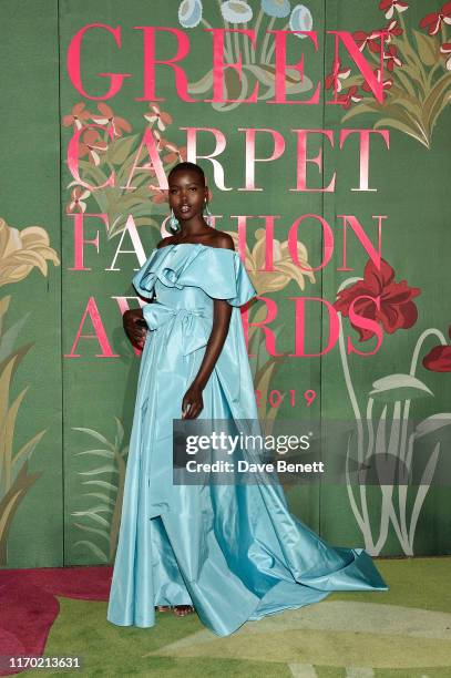 Adut Akech wearing Valentino attends The Green Carpet Fashion Awards, Italia 2019, hosted by CNMI & Eco-Age, at Teatro Alla Scala on September 22,...