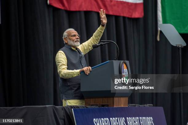 Indian Prime Minster Narendra Modi speaks on stage at NRG Stadium on September 22, 2019 in Houston, Texas. The rally, which U.S. President Donald...