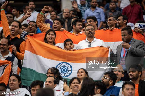 Supporters cheer as Indian Prime Minster Narendra Modi speaks at NRG Stadium on September 22, 2019 in Houston, Texas. The rally, which U.S. President...