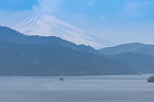 A cruise sailing in Ashinoko lake with snow cap Fuji mountain (Fujisan) , Hagone,Kanasawa