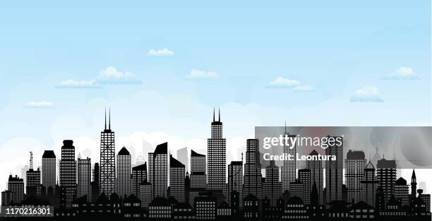 chicago (all buildings are complete and moveable) - chicago skyline daytime stock illustrations