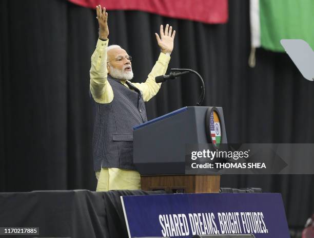 Indian Prime Minister Narendra Modi speaks at the Community Summit on September 22, 2019 at NRG Stadium in Houston, Texas. - Donald Trump and...