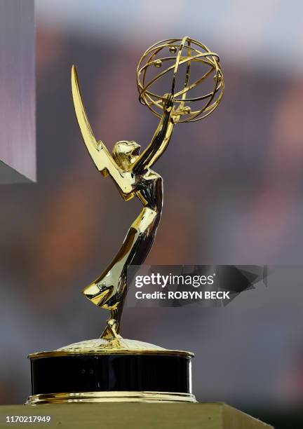 An Emmy statuette is seen on the red carpet before guests arrive for the 71st Emmy Awards at the Microsoft Theatre in Los Angeles on September 22,...