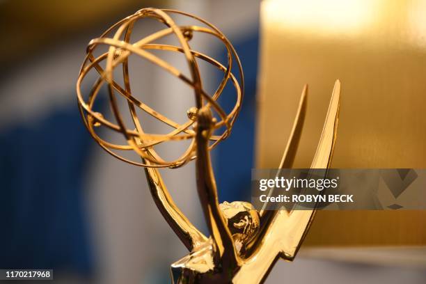 An Emmy statuette is seen on the red carpet before guests arrive for the 71st Emmy Awards at the Microsoft Theatre in Los Angeles on September 22,...