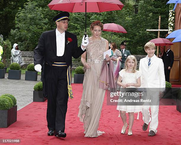 Princess Alexandra zu Sayn-Wittgenstein-Berleburg with Countess Ingrid and Earl Richard attend the wedding of Princess Nathalie zu...