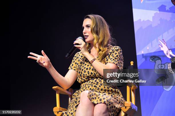 Christy Carlson Romano of "Kim Possible" and "Even Stevens" speaks at the Disney+ Pavilion at Disney’s D23 EXPO 2019 in Anaheim, Calif. "Kim...