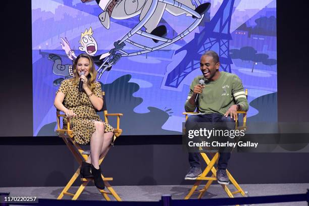 Christy Carlson Romano of "Kim Possible" and "Even Stevens" and Albert Lawrence speak at the Disney+ Pavilion at Disney’s D23 EXPO 2019 in Anaheim,...