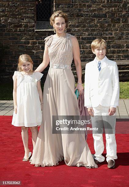 Princess Alexandra zu Sayn-Wittgenstein-Berleburg with Countess Ingrid and Earl Richard arrive for the wedding of Princess Nathalie zu...