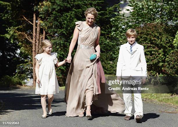 Princess Alexandra zu Sayn-Wittgenstein-Berleburg with Countess Ingrid and Earl Richard arrive for the wedding of Princess Nathalie zu...