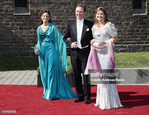Gustav Prince of Sayn-Wittgenstein-Berleburg with Carina Axelsson and Princess Alexia of Greece arrive fot the wedding of Princess Nathalie zu...