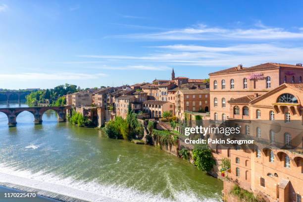 view of the august bridge and the saint cecile church in albi - casa azzurri on tour toulouse foto e immagini stock