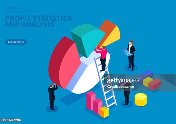 illustrazioni stock, clip art, cartoni animati e icone di tendenza di statistiche e analisi dei dati sugli utili commerciali - diagramma a settori
